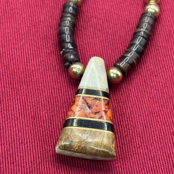 VTG Native American Intarsia Inlay Heishi Pendant Necklace - Picture 13 of 13